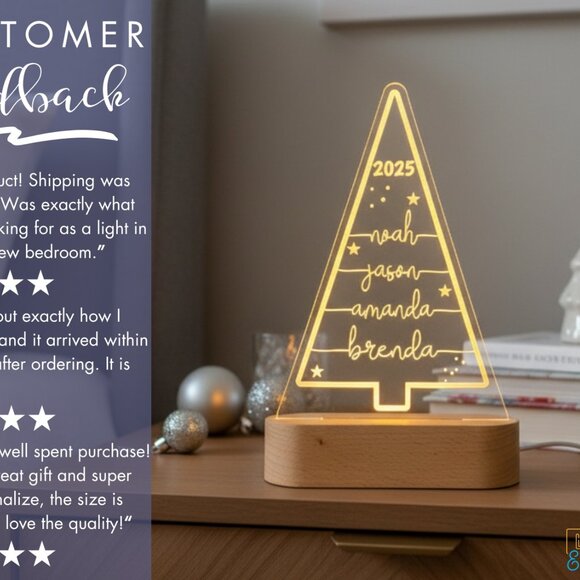 Personalized Christmas Tree Night Light – Custom LED Holiday Lamp - Picture 7 of 8